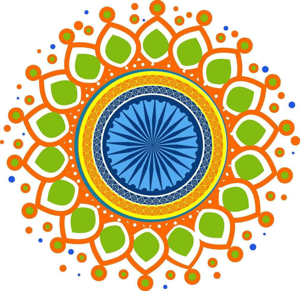 indio símbolo, ashoka rueda con floral diseño. vector