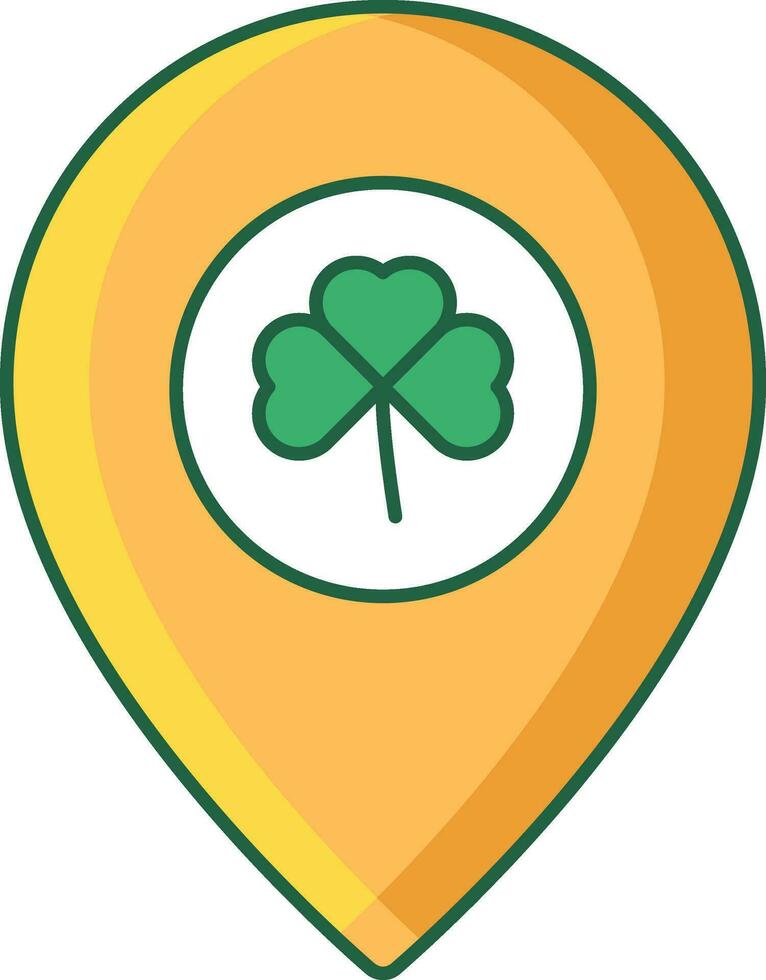 Location Pin With Shamrock Leaf Icon In Green And Yellow Color. vector