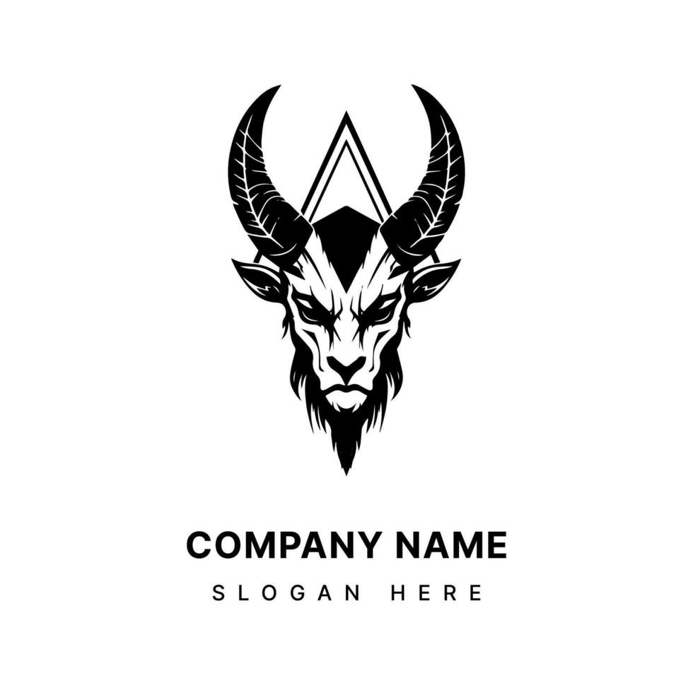 Embrace the enigmatic allure of the Baphomet head illustration logo design. Intriguing, occult inspired, and perfect for a brand that stands out. vector