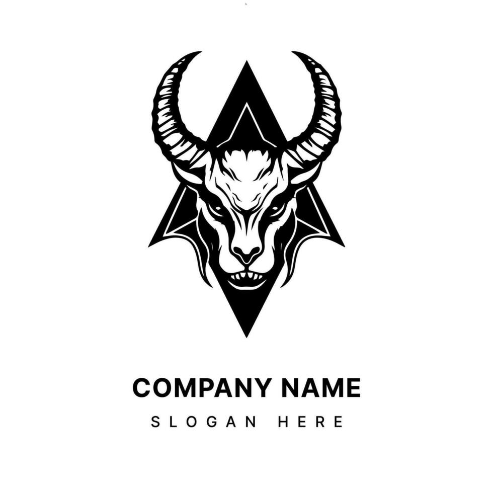 Embrace the enigmatic allure of the Baphomet head illustration logo design. Intriguing, occult inspired, and perfect for a brand that stands out. vector