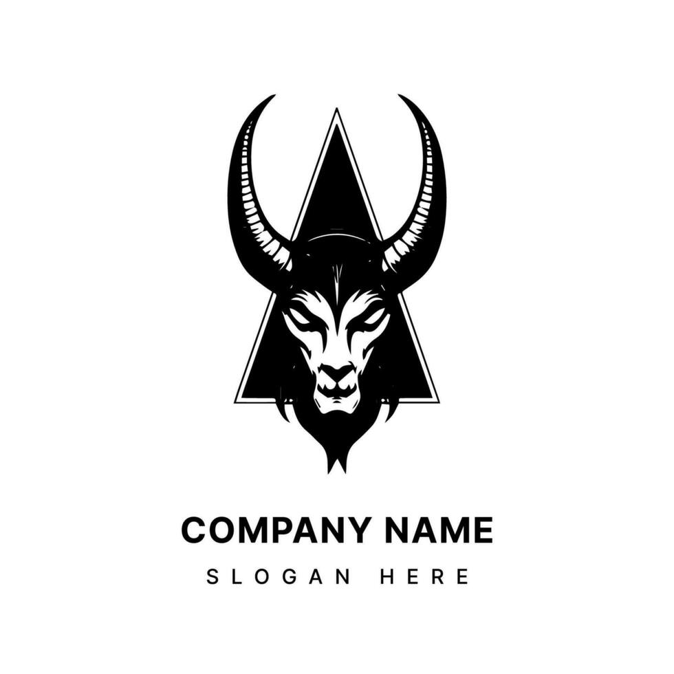 Harness the power of symbolism with a striking Baphomet head illustration logo design. Bold, mysterious, and evocative for a captivating brand. vector