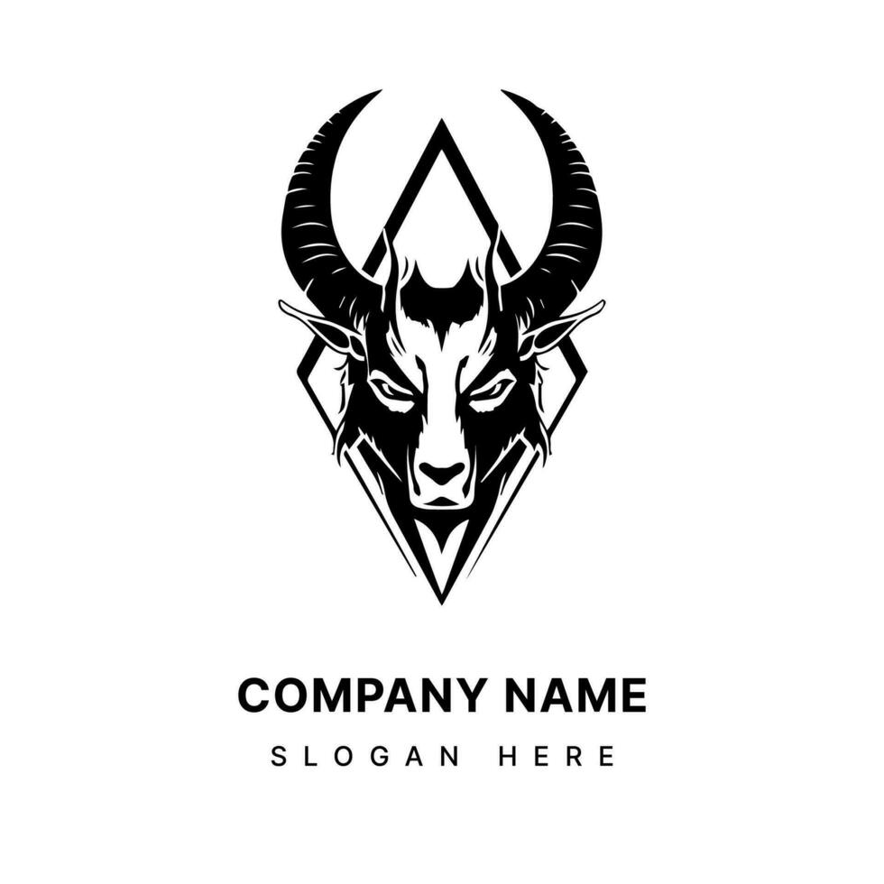 Harness the power of symbolism with a striking Baphomet head illustration logo design. Bold, mysterious, and evocative for a captivating brand. vector