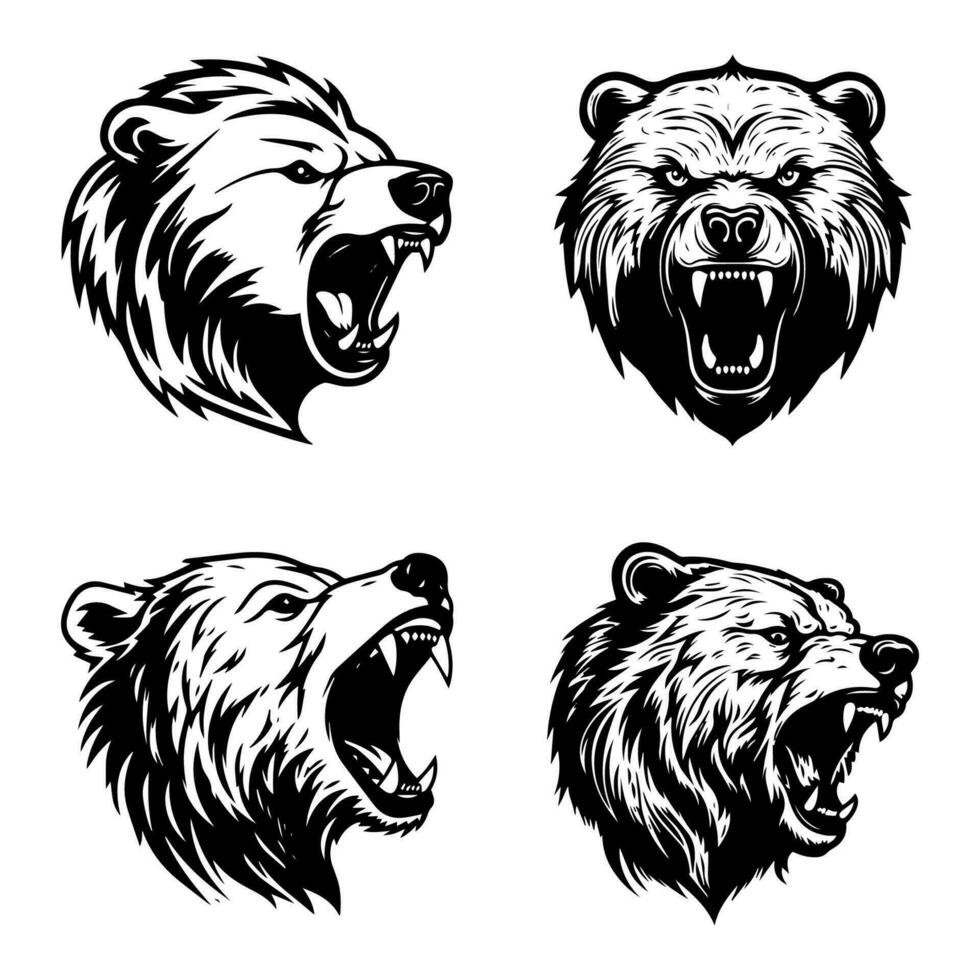 Bear hand drawn logo design illustration with a rustic charm, perfect for outdoor brands and adventure themed businesses. Wilderness, strength, nature inspired, rugged, versatile. vector