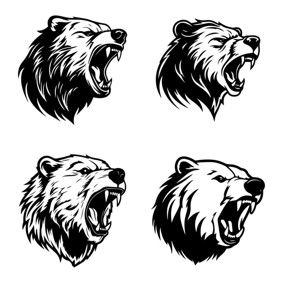 A captivating hand drawn bear logo design illustration, exuding power and grace. Ideal for wildlife conservation organizations, sports teams, and apparel brands. Majestic, fierce, symbolic, timeless. vector