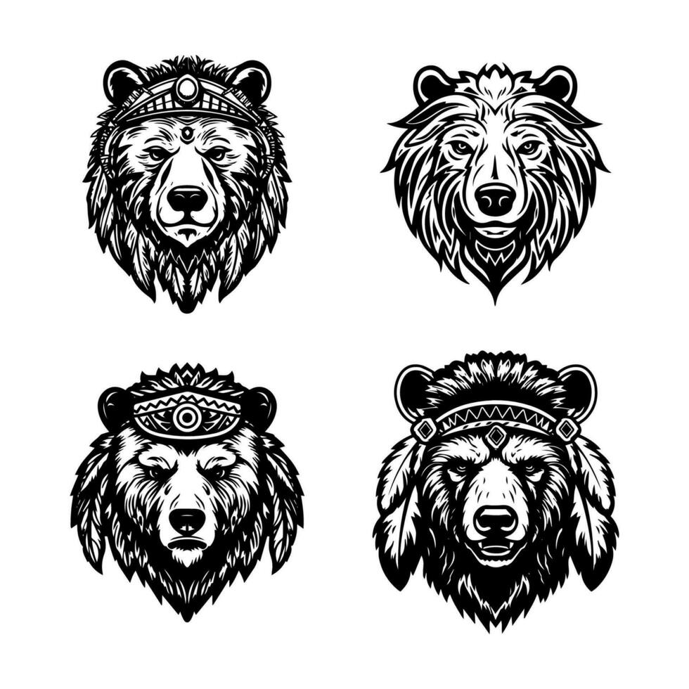 Bear hand drawn logo design illustration with a rustic charm, perfect for outdoor brands and adventure themed businesses. Wilderness, strength, nature inspired, rugged, versatile. vector