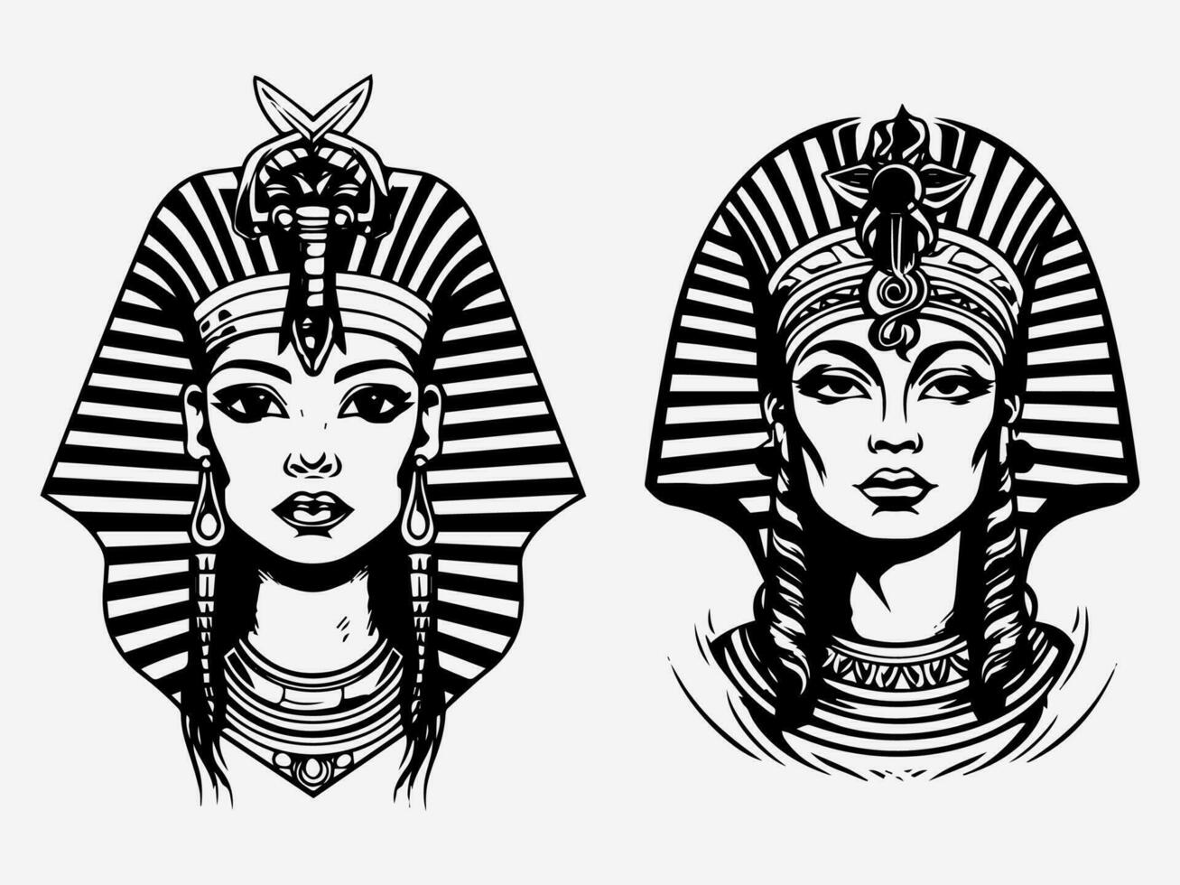 Hand drawn Cleopatra logo design that embodies the regal beauty and mystique of the ancient queen. Ideal for fashion labels, cosmetics, and historical themed projects. vector