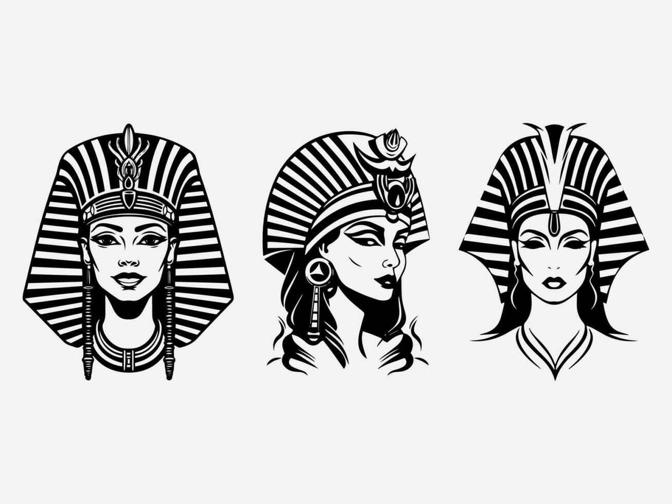 Hand drawn Cleopatra logo design that embodies the regal beauty and mystique of the ancient queen. Ideal for fashion labels, cosmetics, and historical themed projects. vector