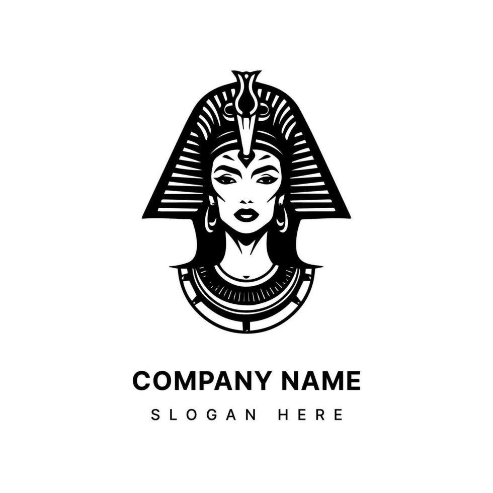 Hand drawn Cleopatra logo design that embodies the regal beauty and mystique of the ancient queen. Ideal for fashion labels, cosmetics, and historical themed projects. vector