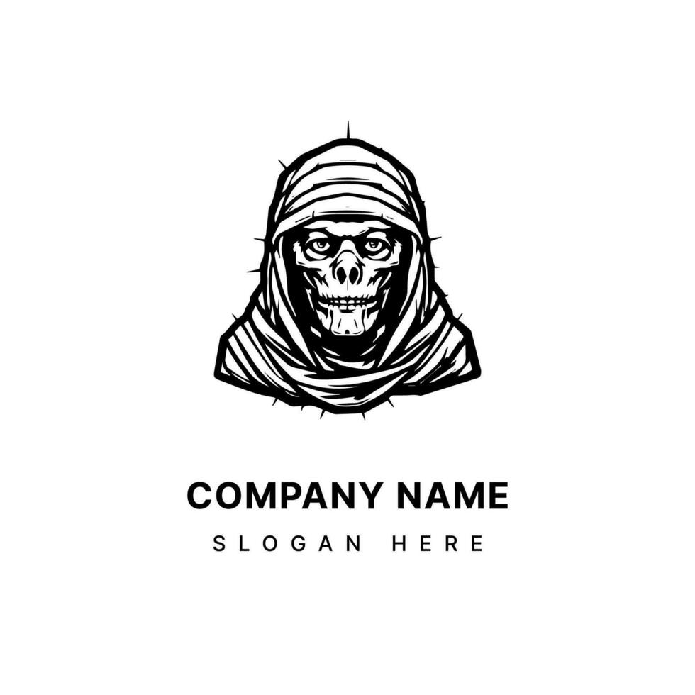 Siniestro momia mano dibujado logo diseño ilustración vector