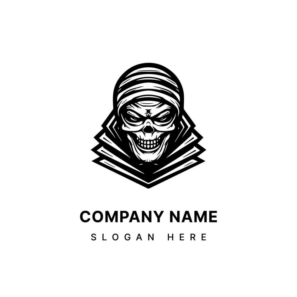 Embrace the macabre with this chilling mummy hand drawn logo design illustration. Bring a touch of horror to your projects, from gaming to apparel, with this spine tingling artwork. vector