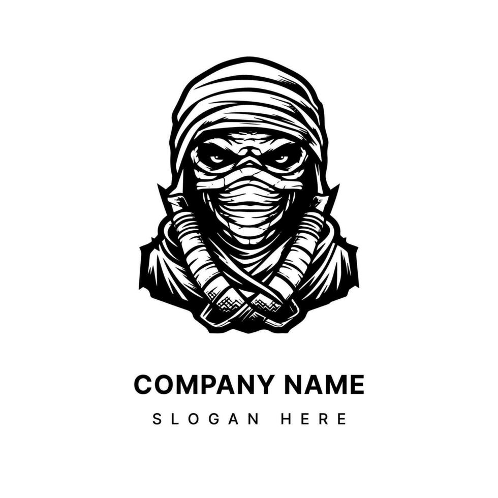 Creepy mummy hand drawn logo design illustration, perfect for Halloween events, horror themed projects, and spooky merchandise. Mysterious, eerie, and unforgettable. vector