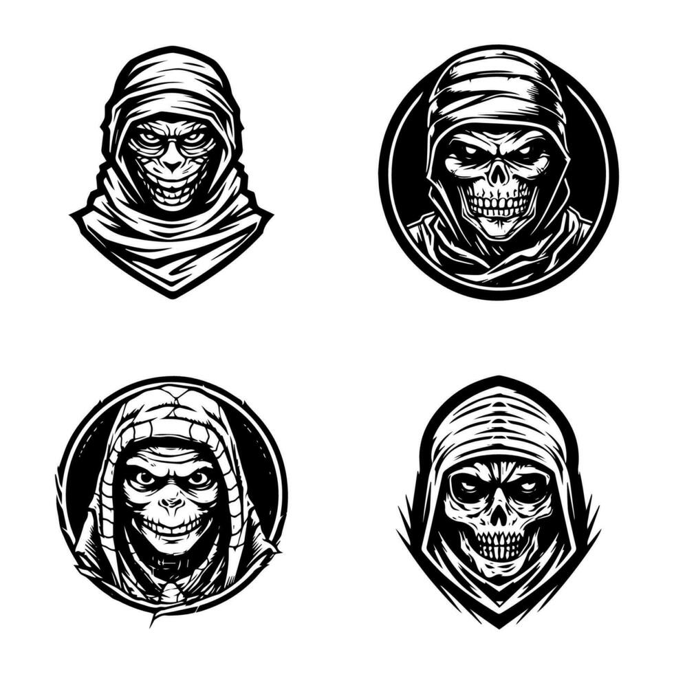 creepy mummy hand drawn logo design illustration vector