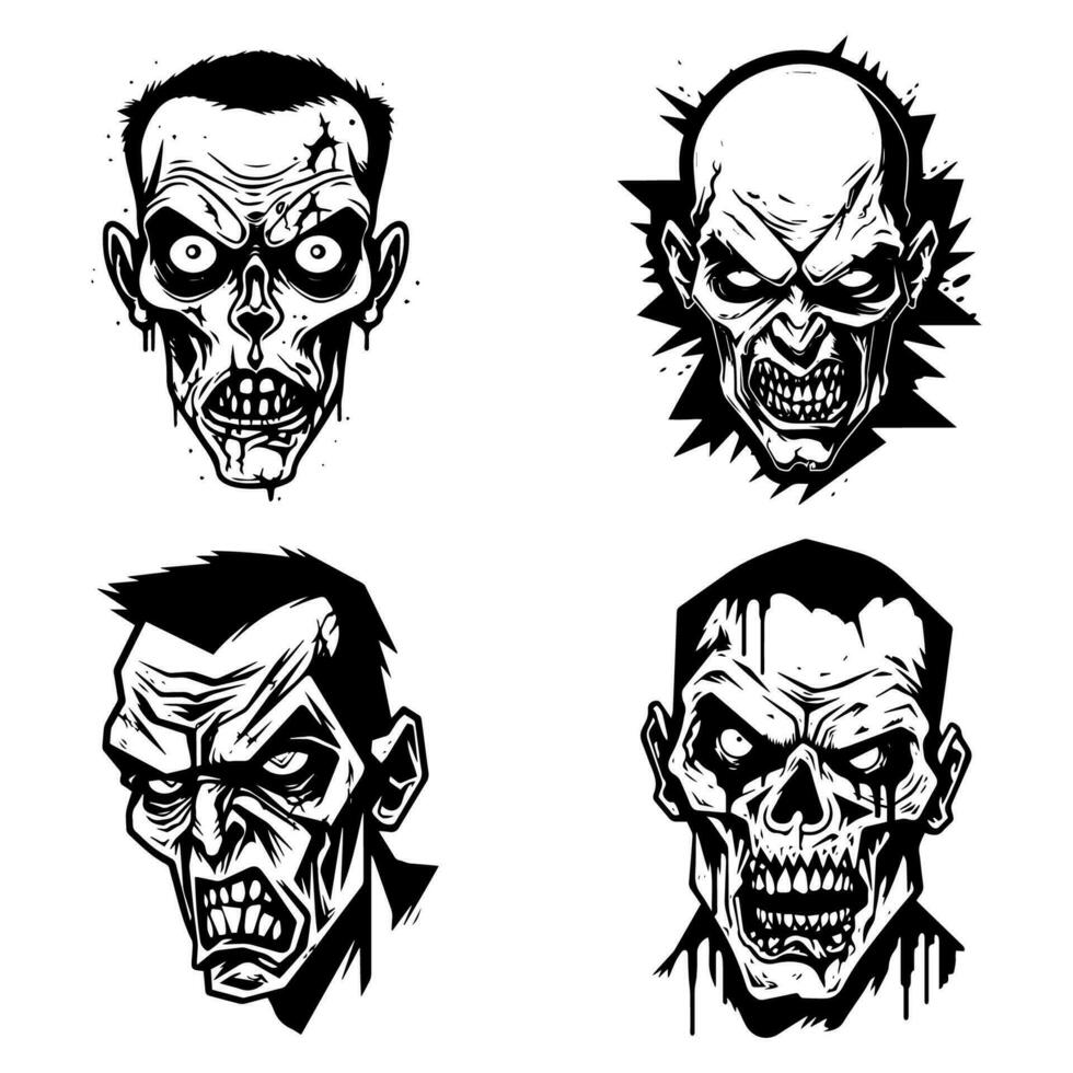 Creepy zombie hand drawn logo design illustration with a chilling and haunting presence. Perfect for horror themed brands and events vector