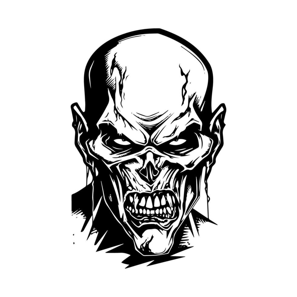 capturar el esencia de temor con esta Siniestro zombi mano dibujado logo diseño ilustración. ideal para Víspera de Todos los Santos temática negocios y entretenimiento vector