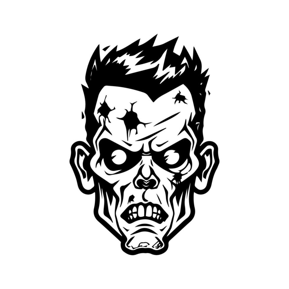 Creepy zombie hand drawn logo design illustration with a chilling and haunting presence. Perfect for horror themed brands and events vector