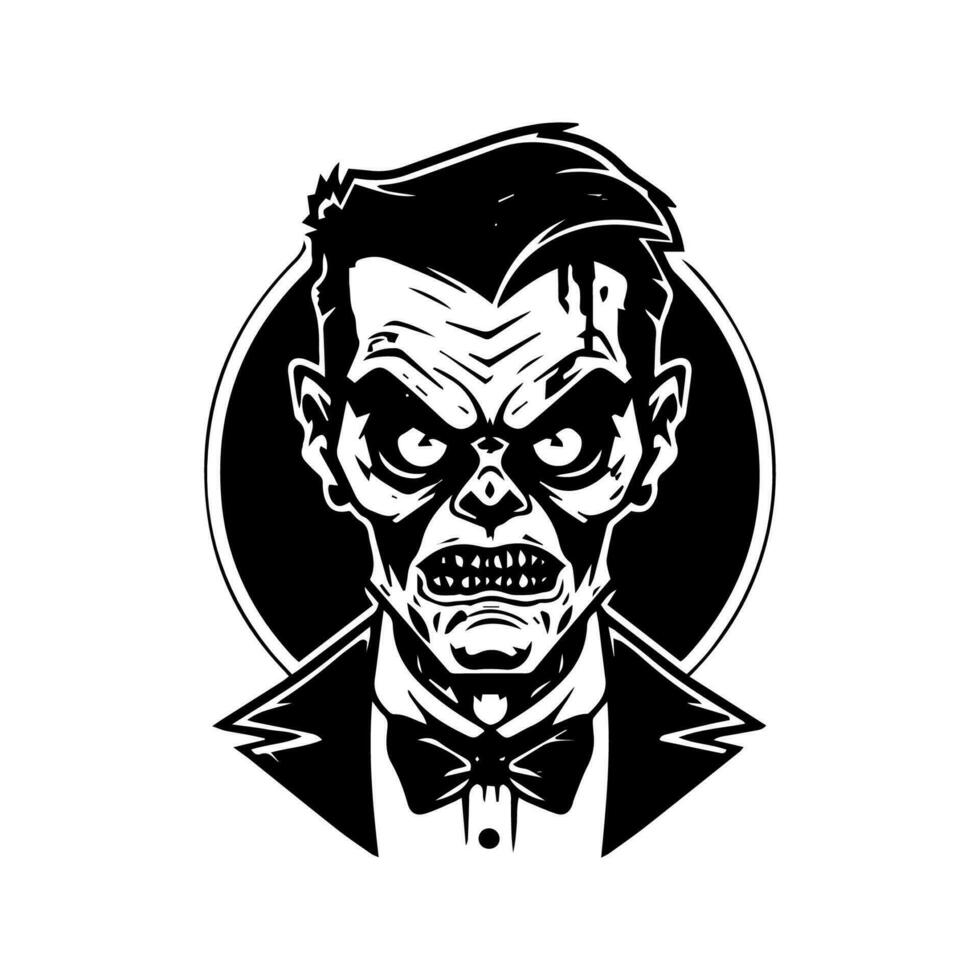 capturar el esencia de temor con esta Siniestro zombi mano dibujado logo diseño ilustración. ideal para Víspera de Todos los Santos temática negocios y entretenimiento vector