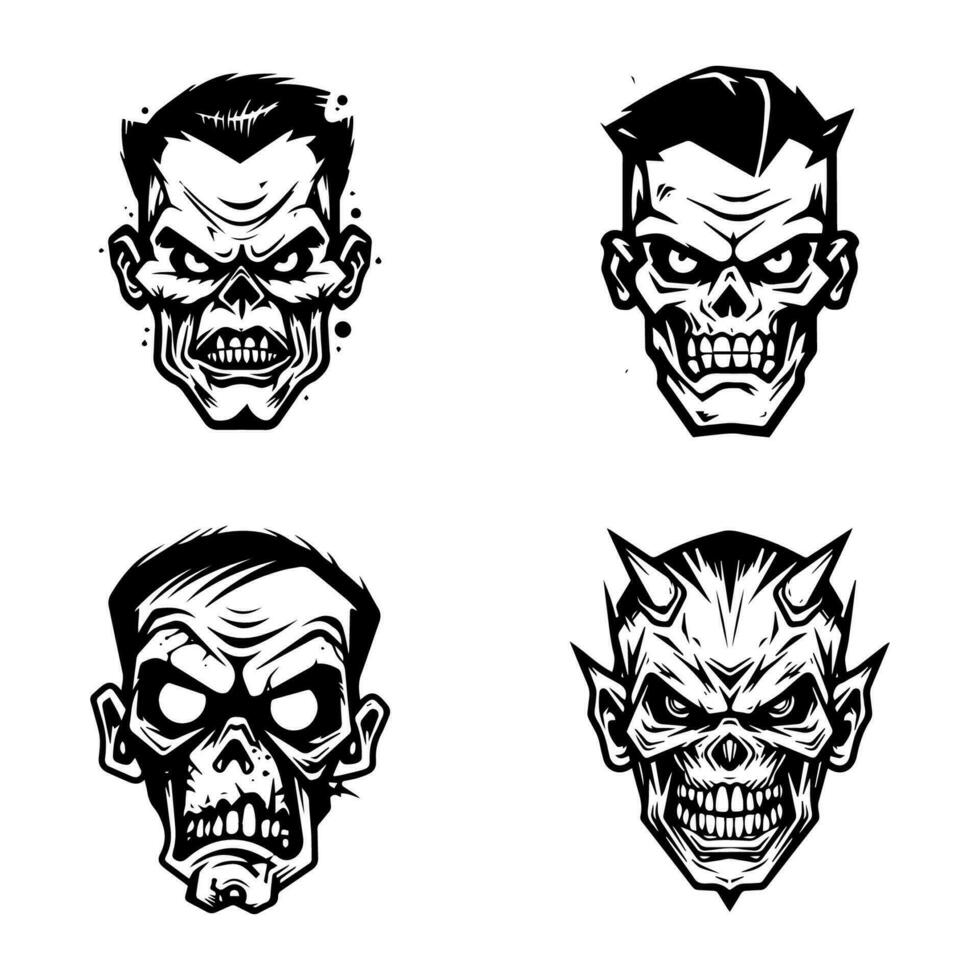 Capture the essence of fear with this creepy zombie hand drawn logo design illustration. Ideal for Halloween themed businesses and entertainment vector