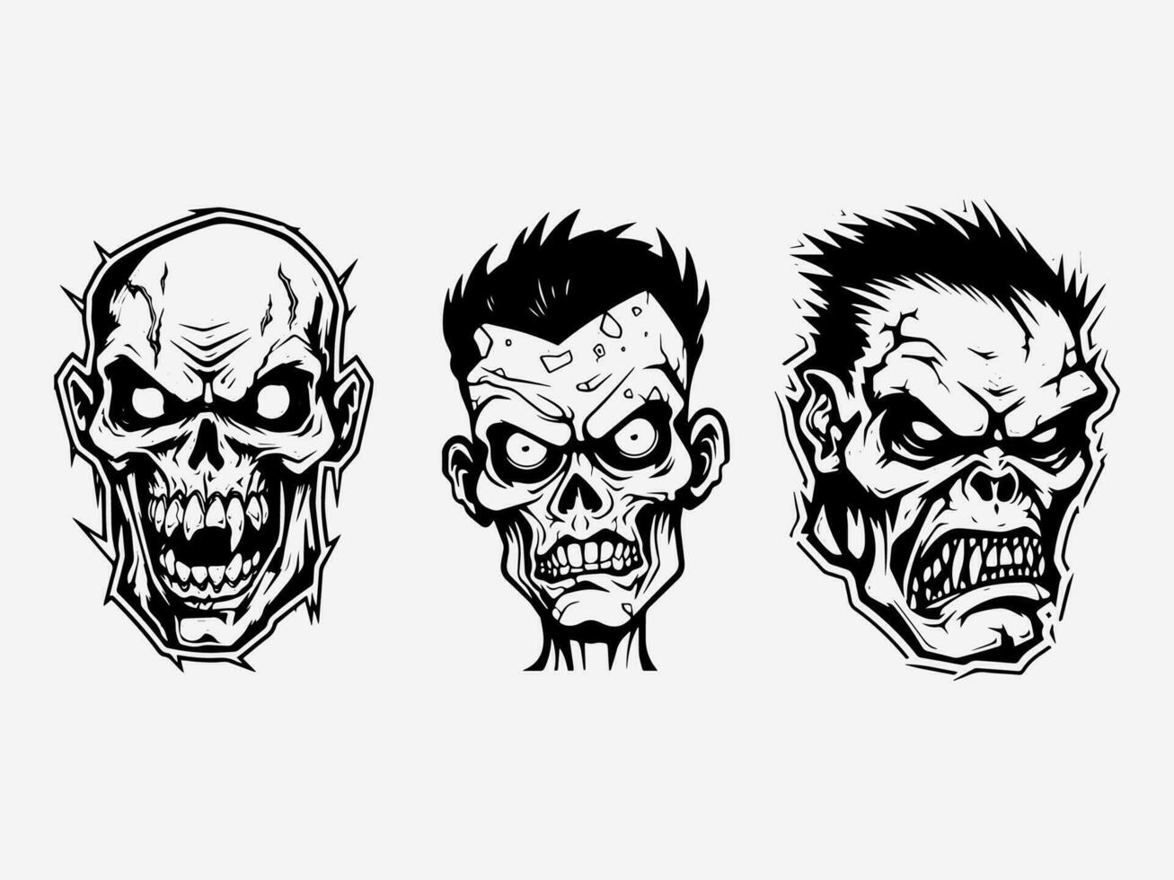 Siniestro zombi mano dibujado logo diseño ilustración vector