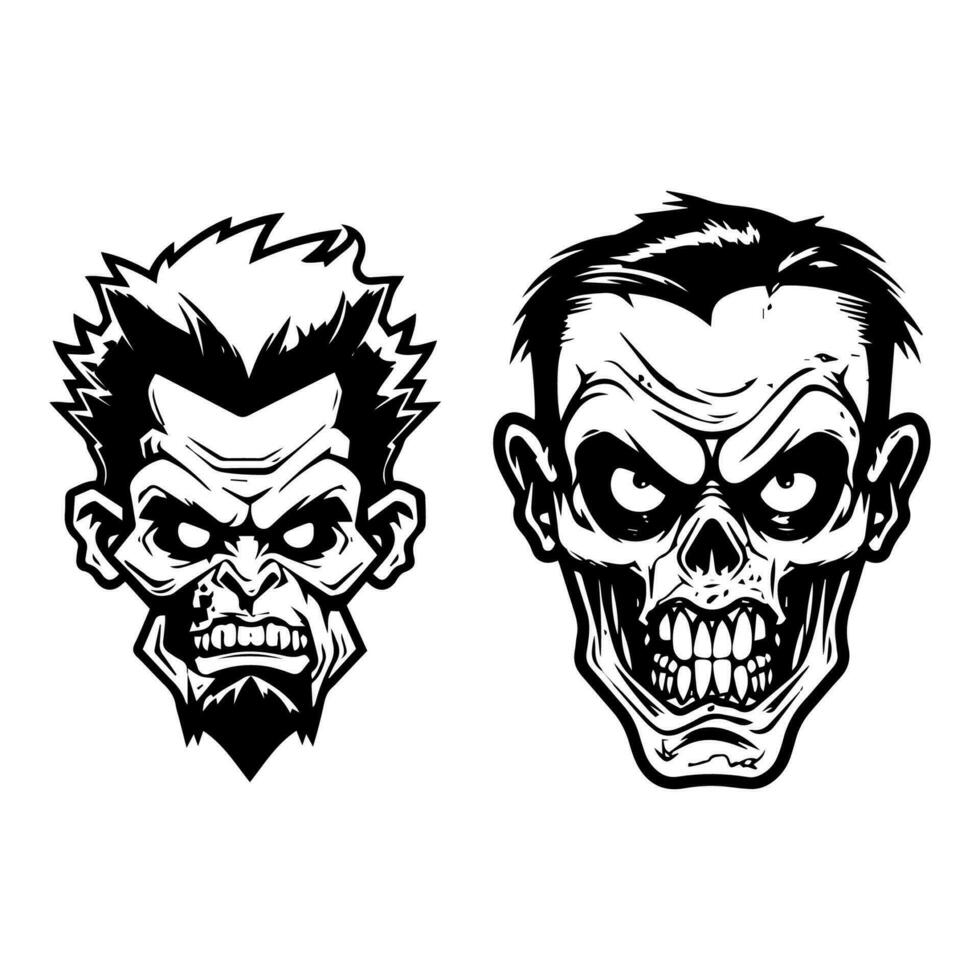 Creepy zombie hand drawn logo design illustration with a chilling and haunting presence. Perfect for horror themed brands and events vector