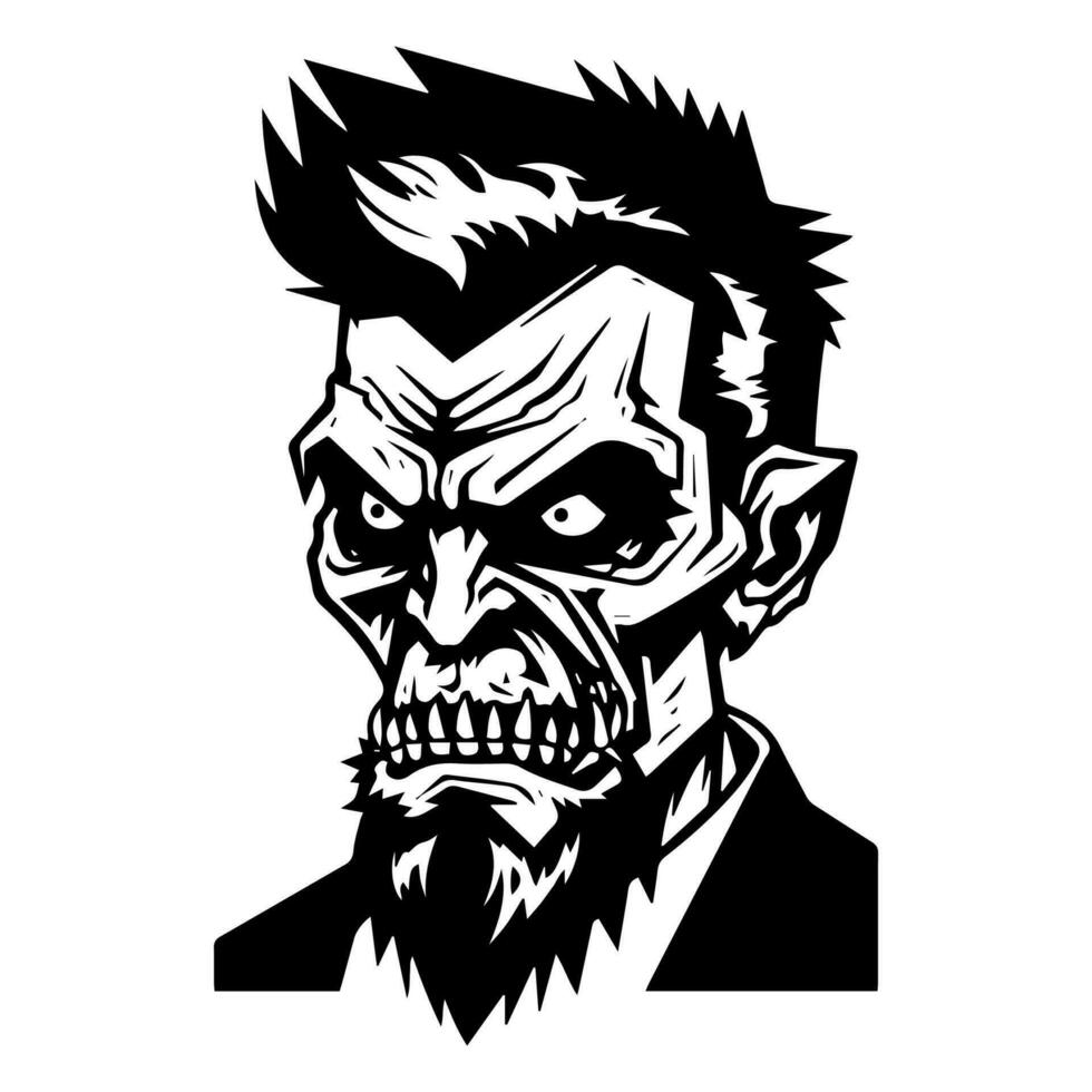 Creepy zombie hand drawn logo design illustration with a chilling and haunting presence. Perfect for horror themed brands and events vector