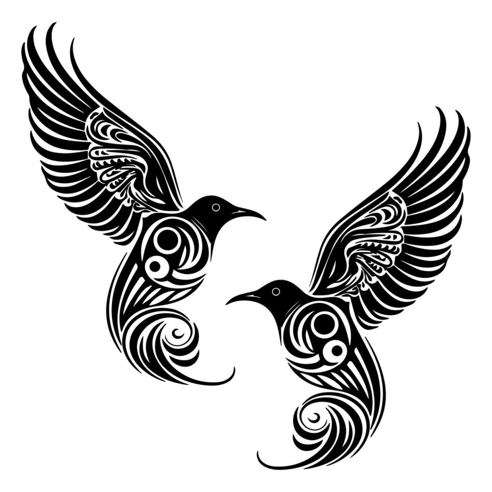 Majestic flying bird tribal tattoo design with intricate details and bold lines, representing freedom and strength. Perfect for body art enthusiasts. vector