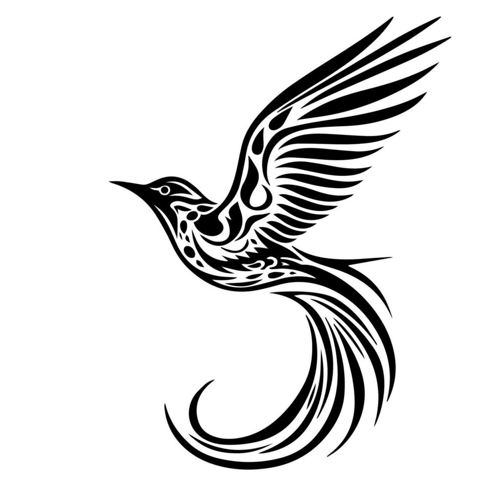 Tribal inspired flying bird tattoo illustration, showcasing elegance and grace. A symbol of liberation and spiritual connection to nature. vector