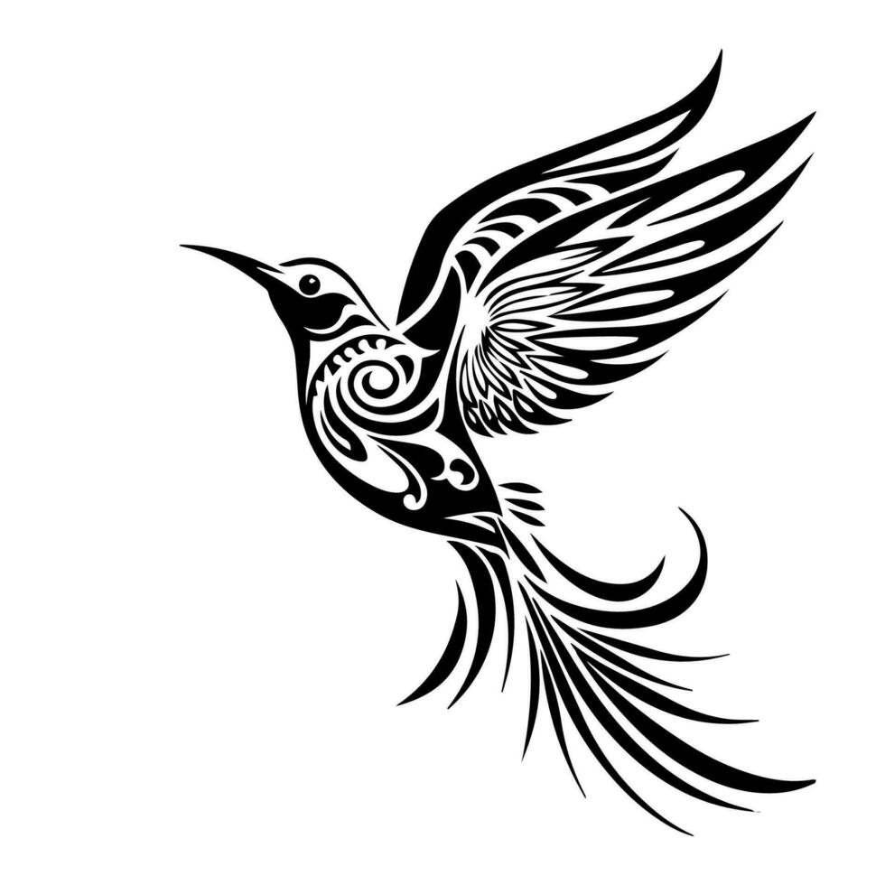 Majestic flying bird tribal tattoo design with intricate details and bold lines, representing freedom and strength. Perfect for body art enthusiasts. vector