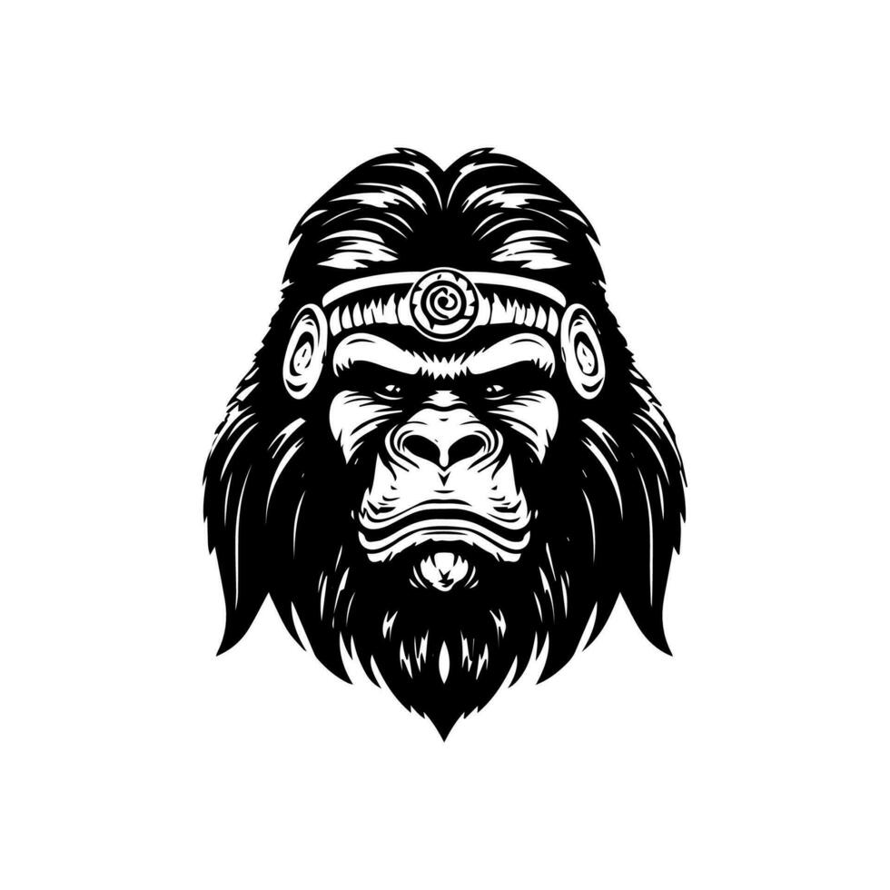 Majestic gorilla logo design with intricate hand drawn details, showcasing strength, power, and wild beauty. A symbol of primal energy and untamed spirit. vector