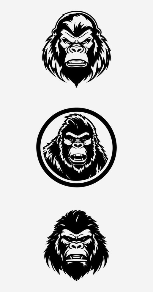 Majestic gorilla logo design with intricate hand drawn details, showcasing strength, power, and wild beauty. A symbol of primal energy and untamed spirit. vector