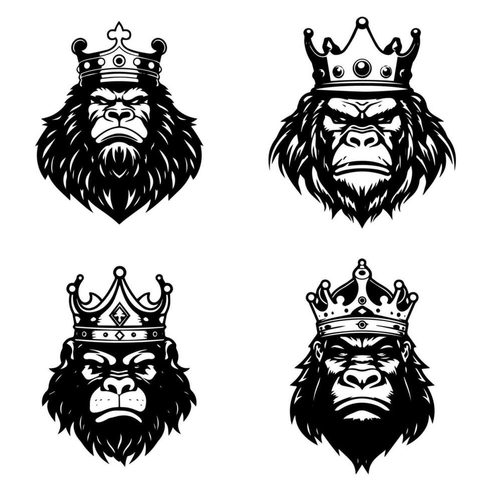 Majestic gorilla logo design with intricate hand drawn details, showcasing strength, power, and wild beauty. A symbol of primal energy and untamed spirit. vector