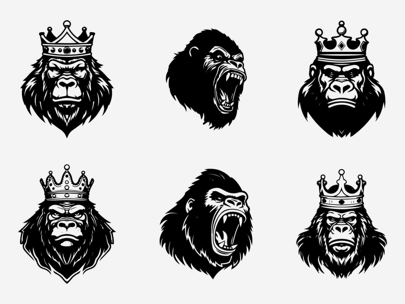 Majestic gorilla logo design with intricate hand drawn details, showcasing strength, power, and wild beauty. A symbol of primal energy and untamed spirit. vector