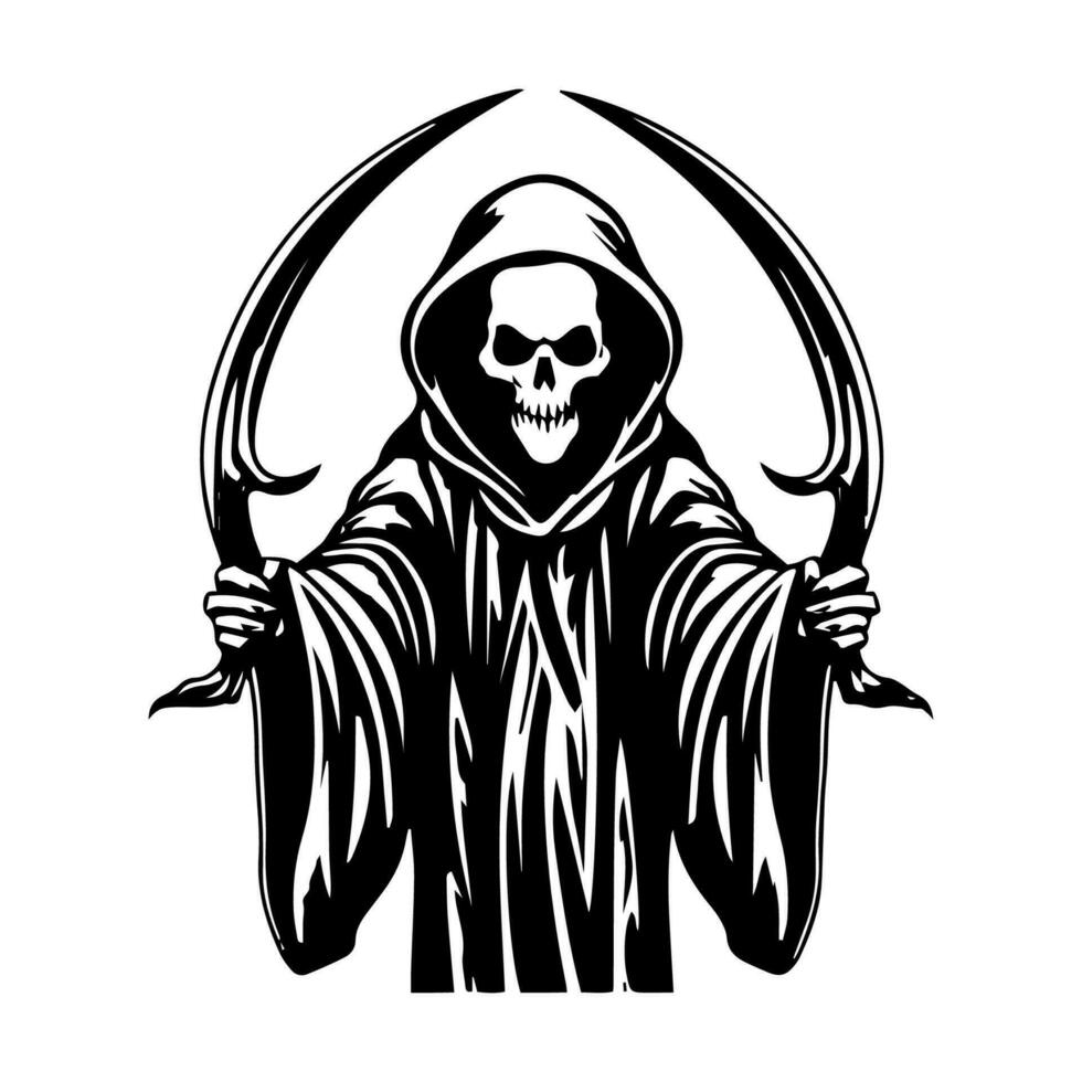 Captivating hand drawn depiction of the Grim Reaper, evoking a sense of intrigue and contemplation about the mysteries of life and the afterlife. vector