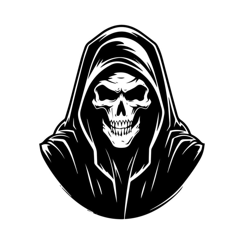 Intricately detailed hand drawn illustration of the Grim Reaper, embodying the dark allure of mortality and the unknown. vector