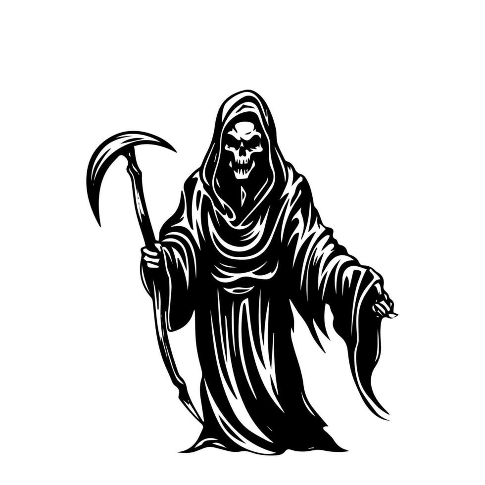 Captivating hand drawn depiction of the Grim Reaper, evoking a sense of intrigue and contemplation about the mysteries of life and the afterlife. vector