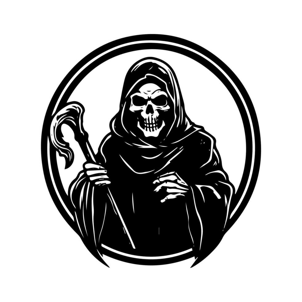 Mysterious and haunting hand drawn illustration of the Grim Reaper, symbolizing the inevitable cycle of life and death. vector