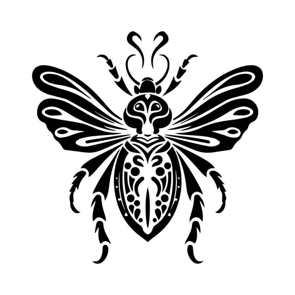 Embrace the unique and mesmerizing world of insects with this hand drawn tribal tattoo illustration. Delicate yet powerful, it captures the essence of transformation and resilience. vector