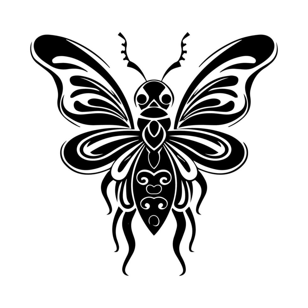 Hand drawn insect tribal tattoo illustration with intricate details and bold lines. Perfect for those who embrace the beauty of nature and symbolism. vector