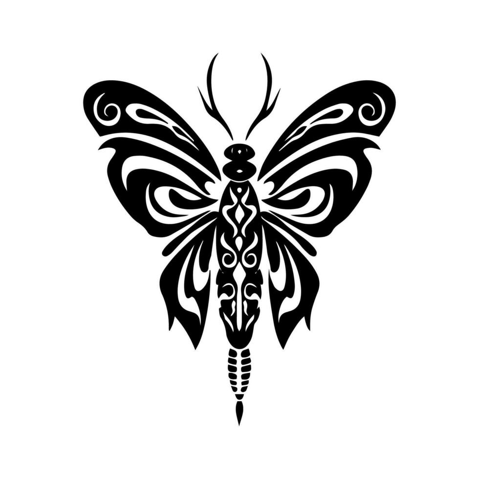 Embrace the unique and mesmerizing world of insects with this hand drawn tribal tattoo illustration. Delicate yet powerful, it captures the essence of transformation and resilience. vector