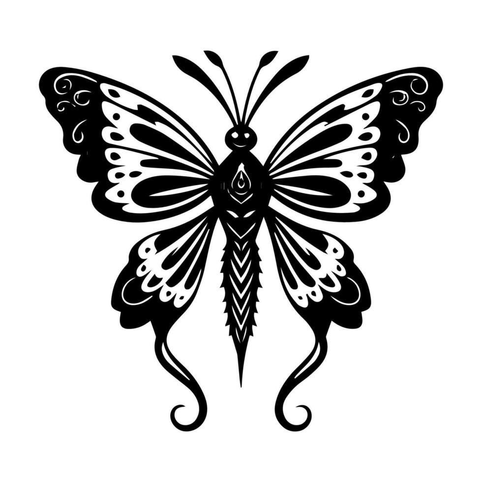 Embrace the unique and mesmerizing world of insects with this hand drawn tribal tattoo illustration. Delicate yet powerful, it captures the essence of transformation and resilience. vector