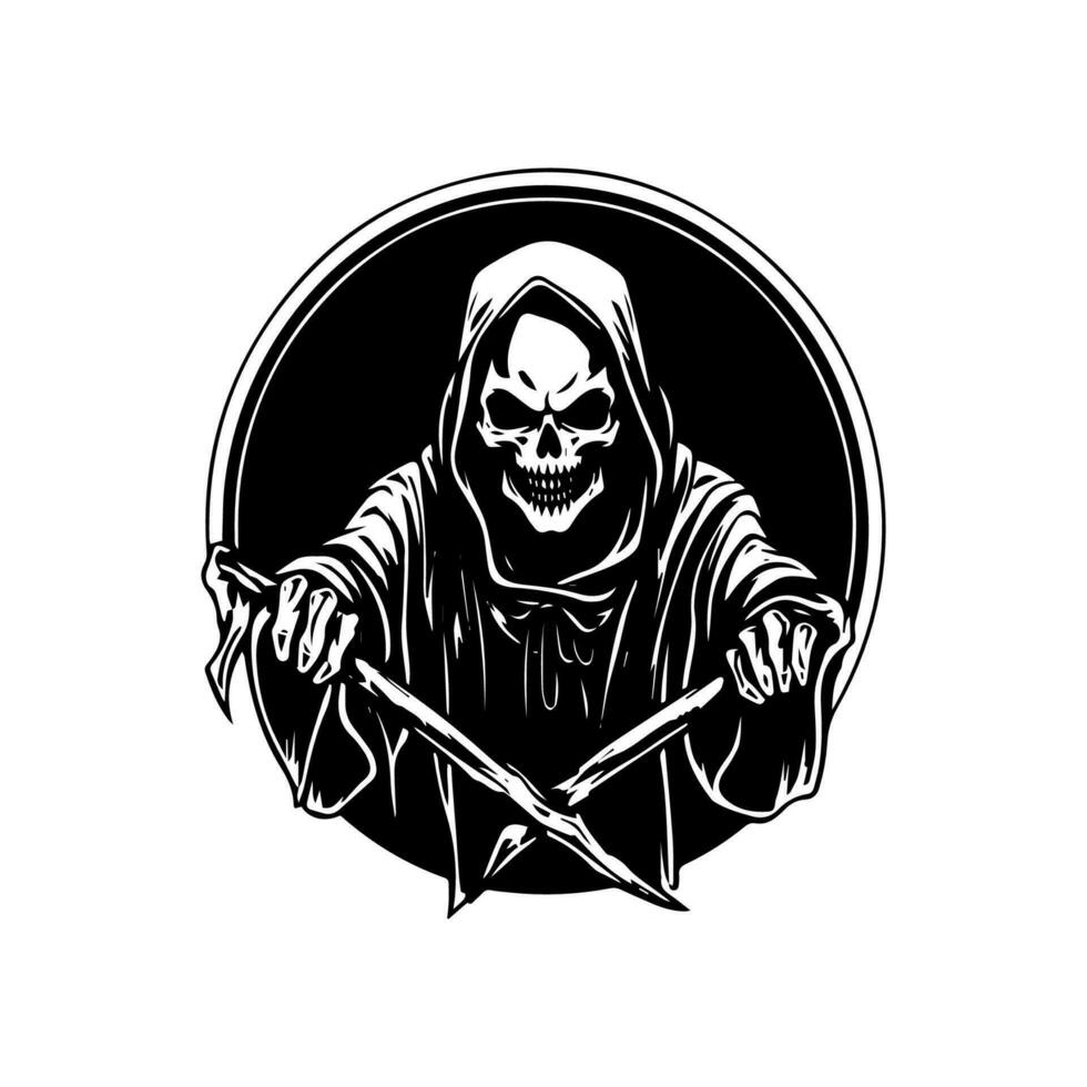 Mysterious and haunting hand drawn illustration of the Grim Reaper, symbolizing the inevitable cycle of life and death. vector