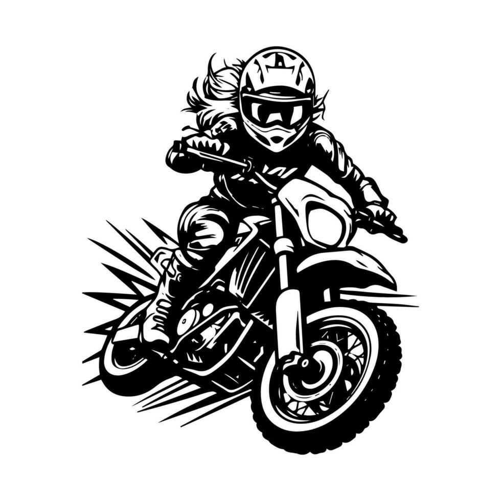 motocross niña motorista logo diseño ilustración vector