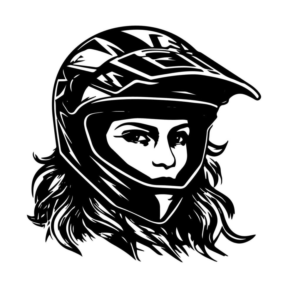 motocross niña motorista logo diseño ilustración vector