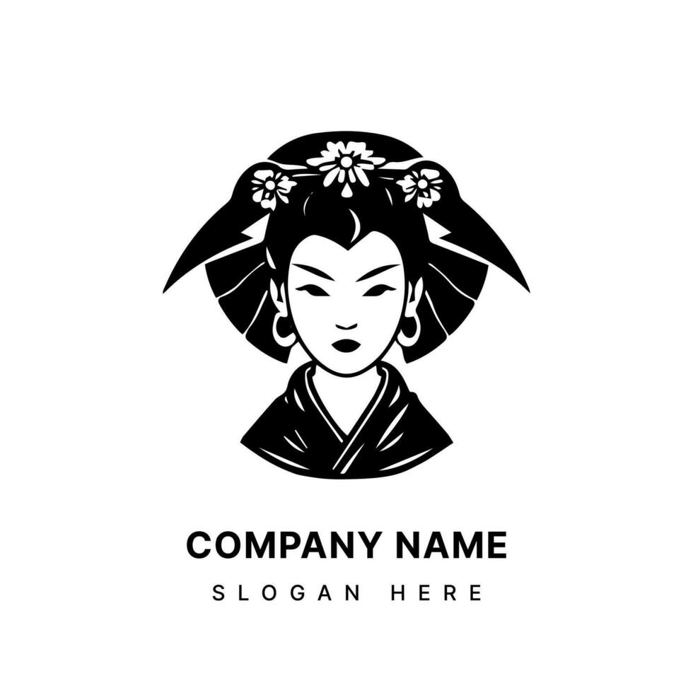 Exquisito mano dibujado logo diseño ilustración presentando un cautivador japonés geisha chica, radiante elegancia y gracia. vector