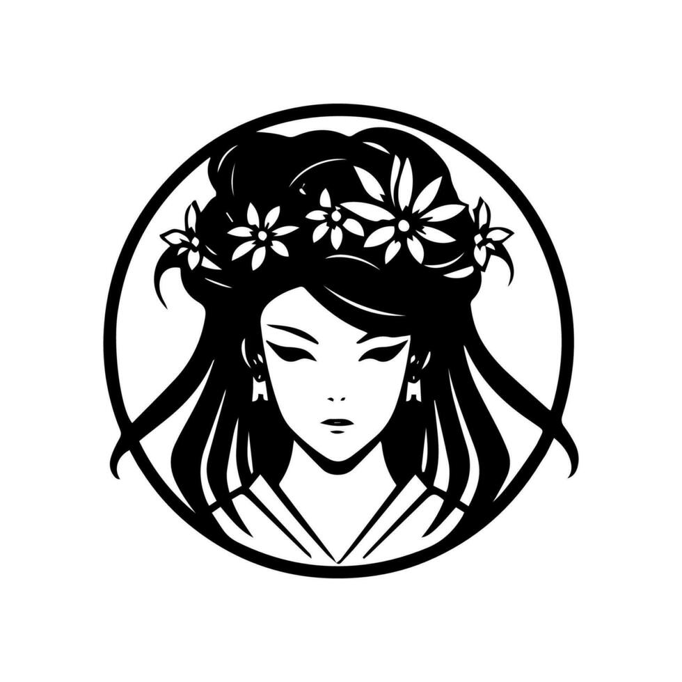 japanese geisha girl hand drawn logo design illustration vector