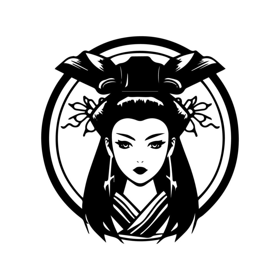 japanese geisha girl hand drawn logo design illustration vector