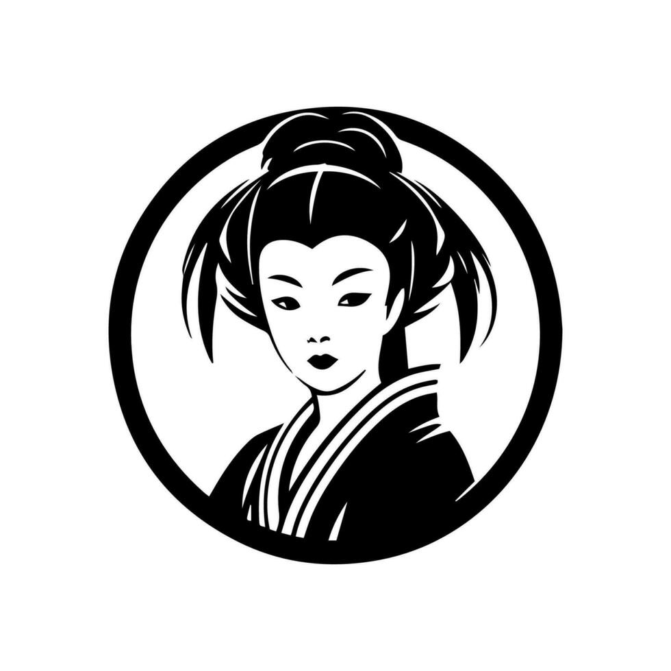 Exquisite hand drawn logo design illustration featuring a captivating Japanese geisha girl, radiating elegance and grace. vector