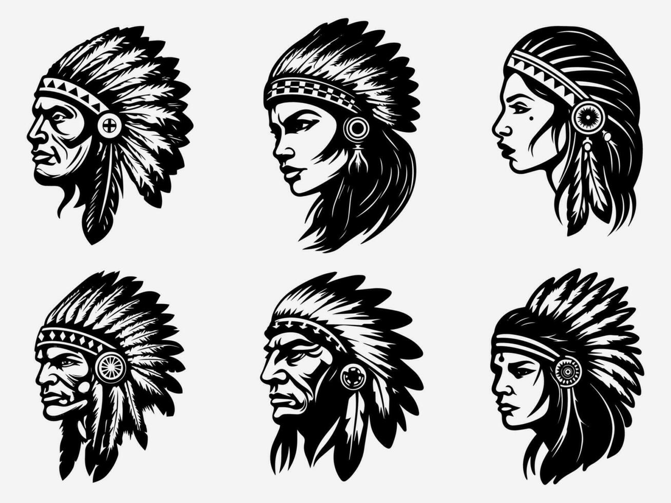 Authentic hand drawn illustration of a Native American Indian head, reflecting resilience, tradition, and reverence for ancestral roots vector