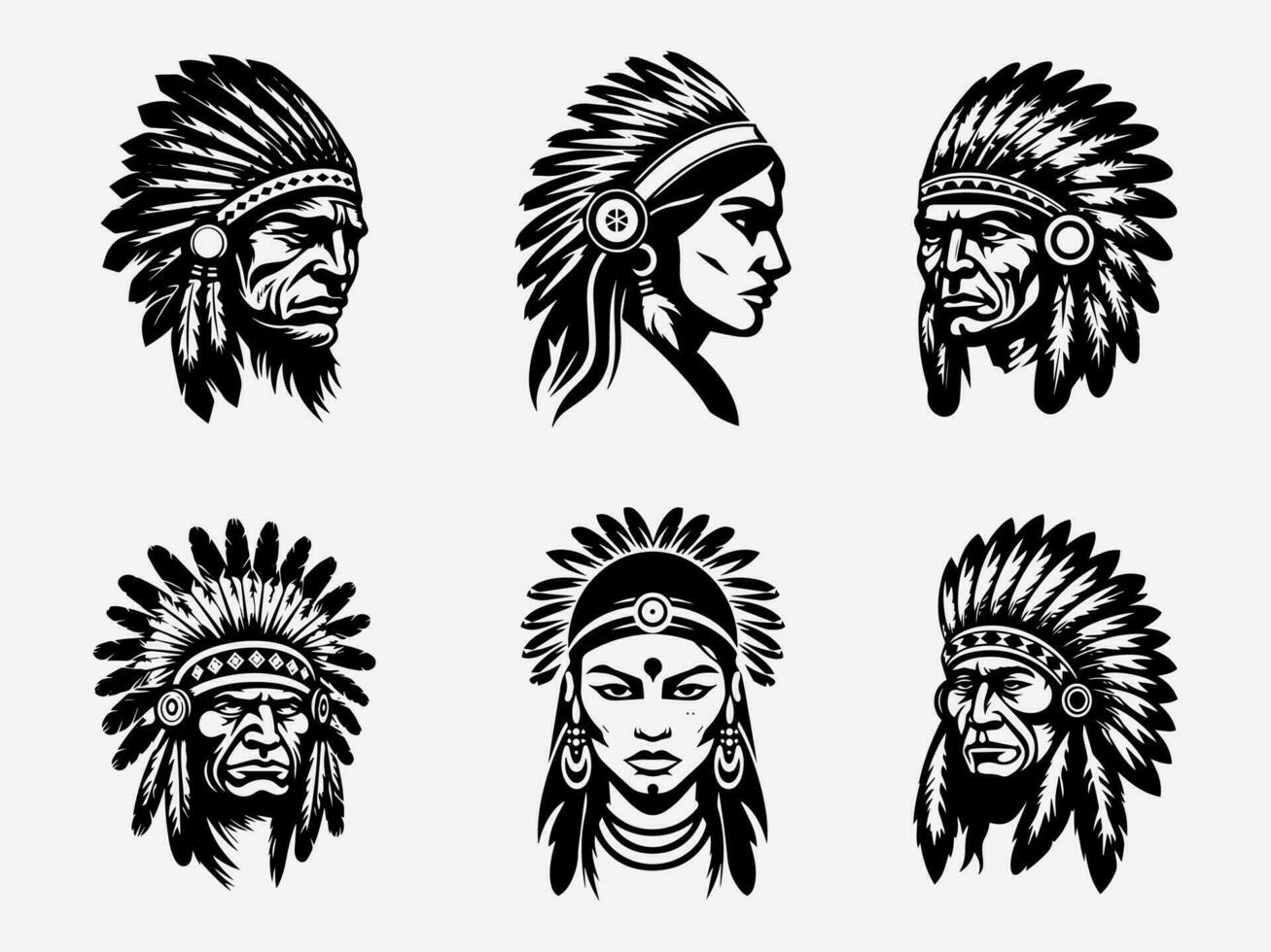 Authentic hand drawn illustration of a Native American Indian head, reflecting resilience, tradition, and reverence for ancestral roots vector