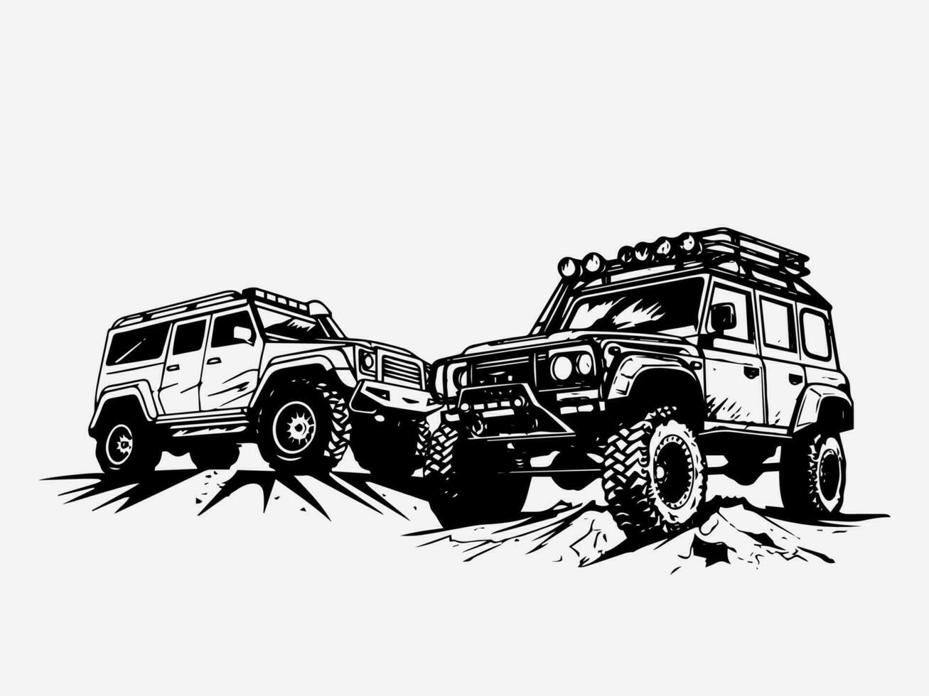 Hand drawn illustration of an off road car, conveying ruggedness and excitement. Ideal for automotive enthusiasts vector