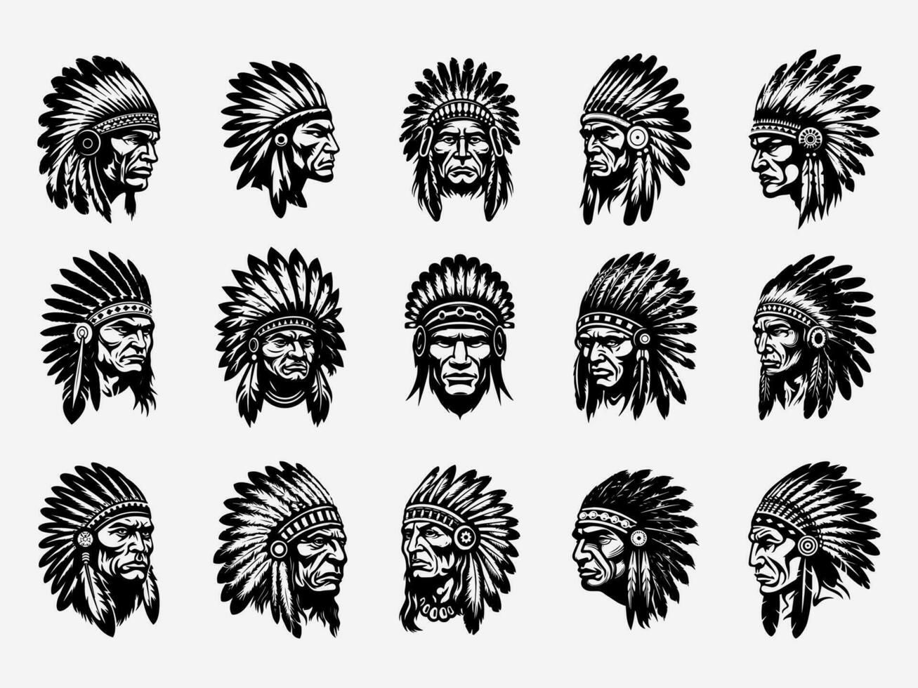 Intricate hand drawn illustration of a Native American Indian head, symbolizing wisdom, connection to nature, and spirituality vector